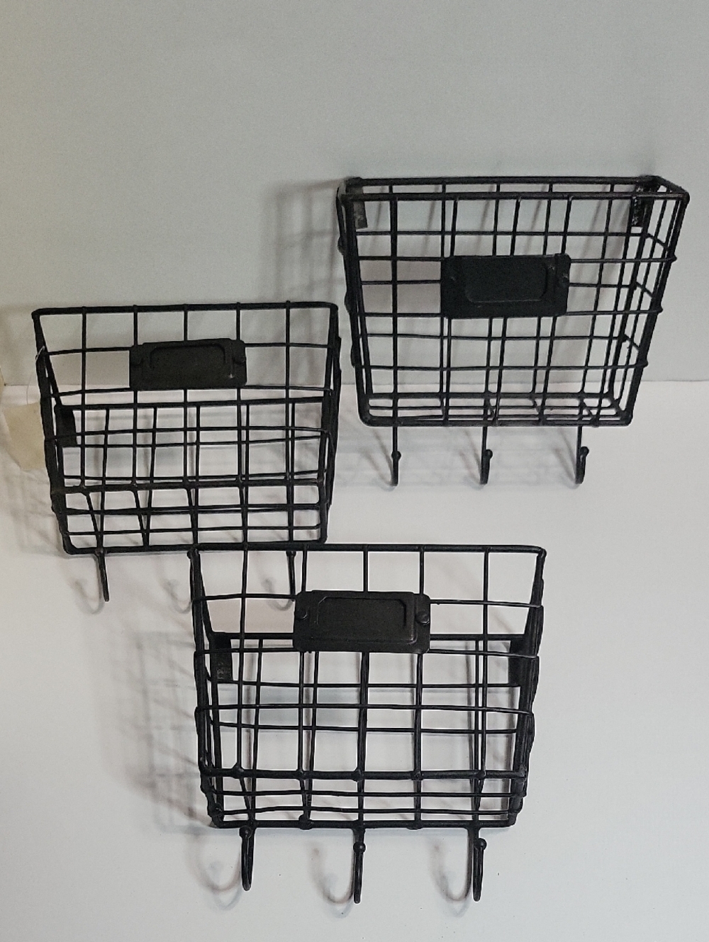 Set of 3 Black Wire Wall Baskets with Hooks
